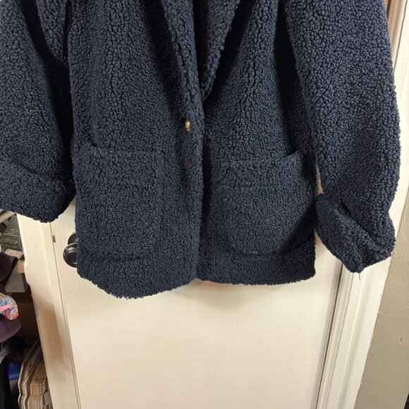 Laveer Navy Blue Teddy Coat Blazer Jacket | XS | Cozy Chic Outerwear - Picture 4 of 9